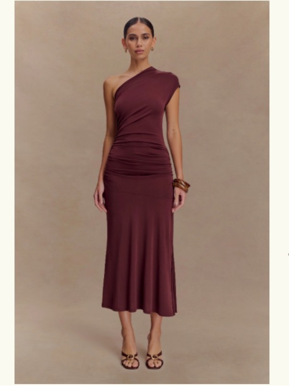 Meshki One-Shoulder Midi Dress - Mahogany